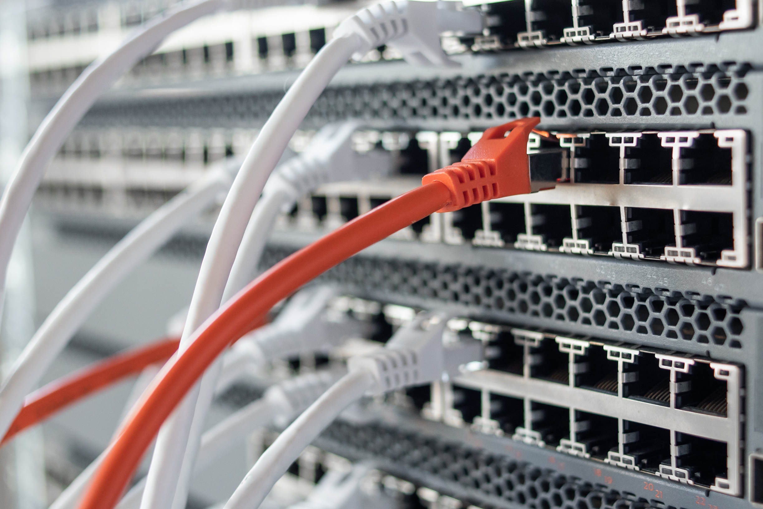Netzwerkkabel in einem Rechenzentrum